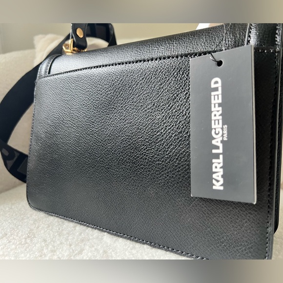 NWT KARL LAGERFELD PARIS Black Simone Flap Crossbody Purse w/ Dust Bag - Picture 8 of 15